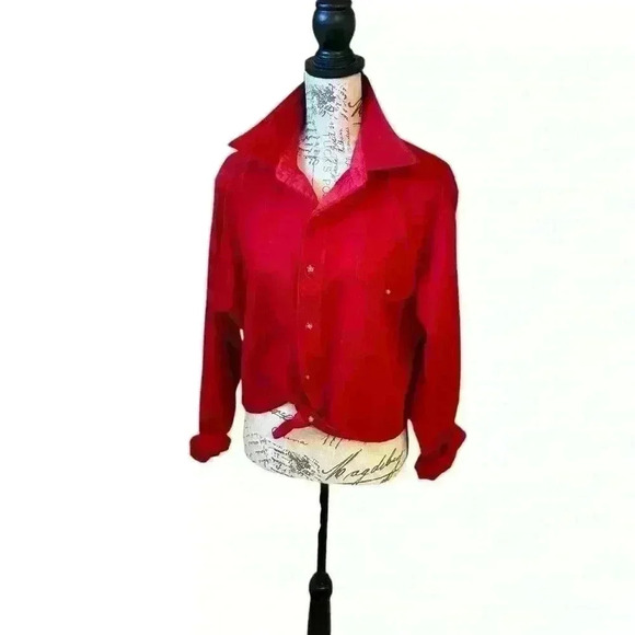 PENDLETON Rare Tie Front Top with Elbow Patches - Red ❤️ - Picture 5 of 13